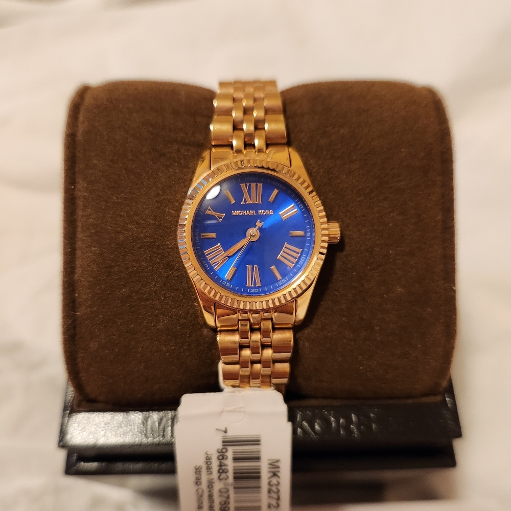 Michael Kors Lexington Petite Mini Watch, Blue Dial Rosegold Tone Band NWT